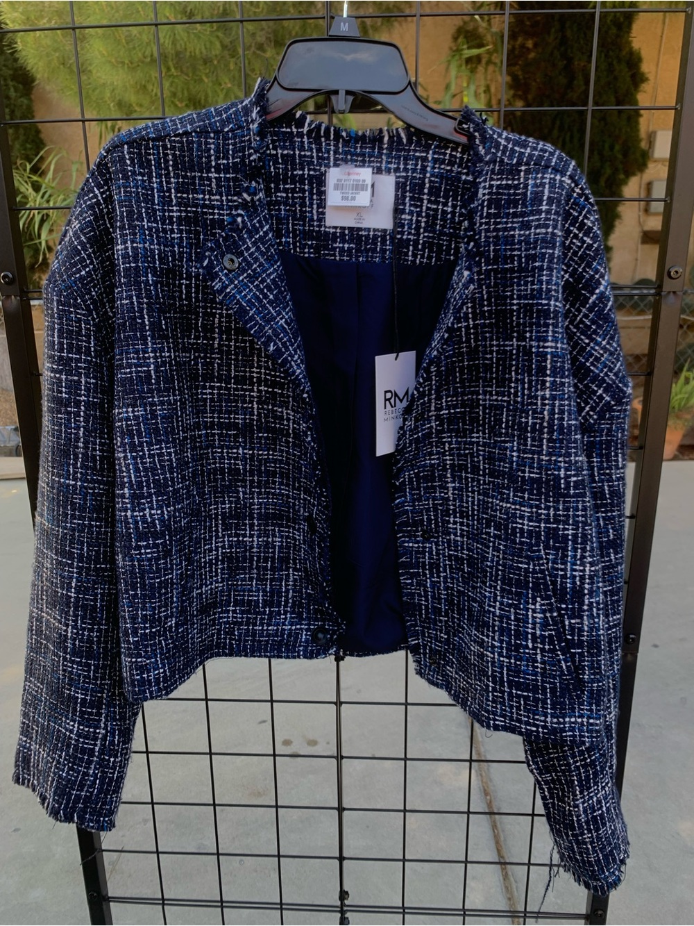 NWT Rebecca Minkoff Navy & White Tweed Cropped Blazer